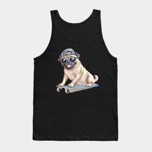 Pug Dog on Skateboard Tank Top